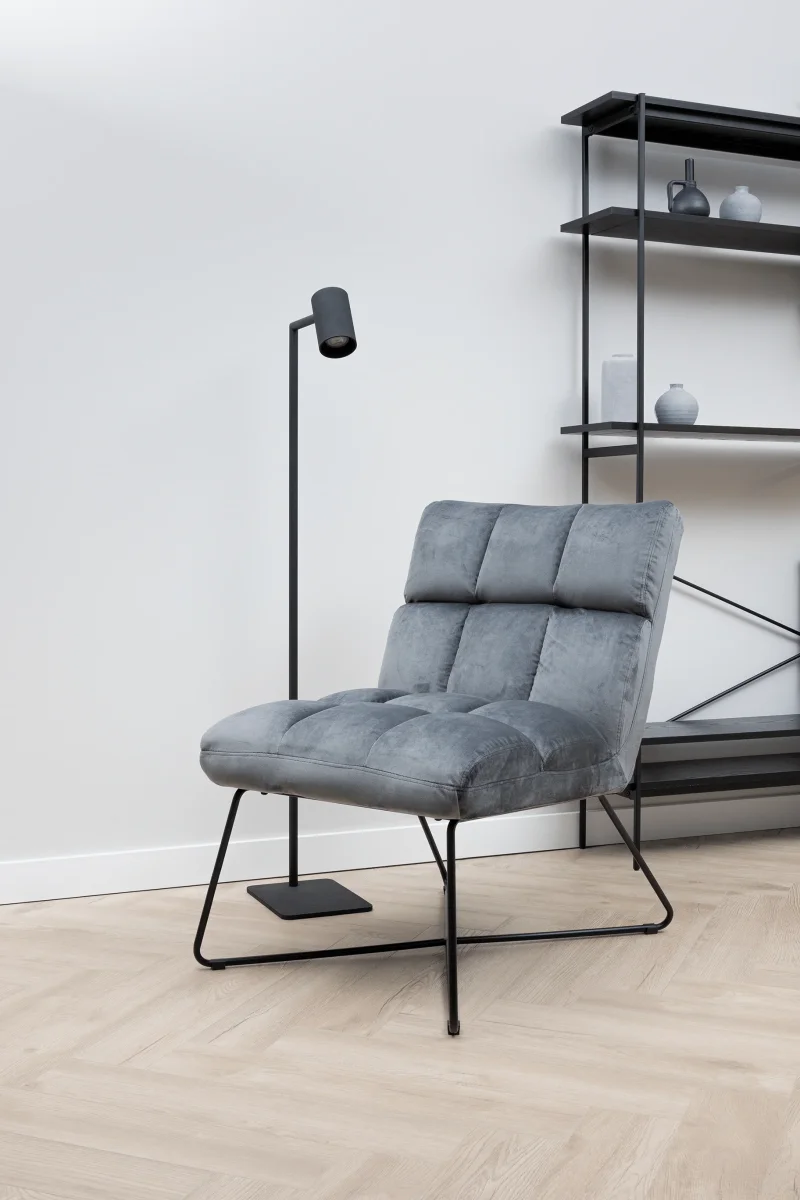 Zaragoza Fauteuil Fluweel - Donkergrijs met zwarte poten - Afbeelding 3