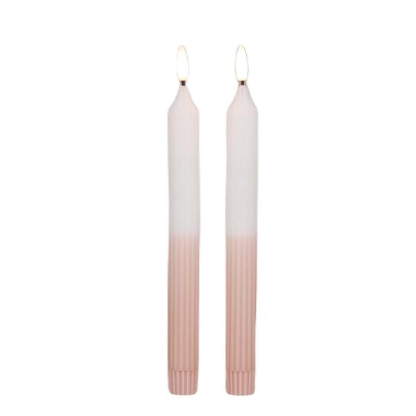 Set Led Ribbel Dinerkaarsen wit/roze