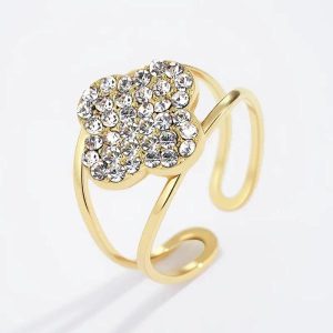 Ring rvs strass bloem – gold