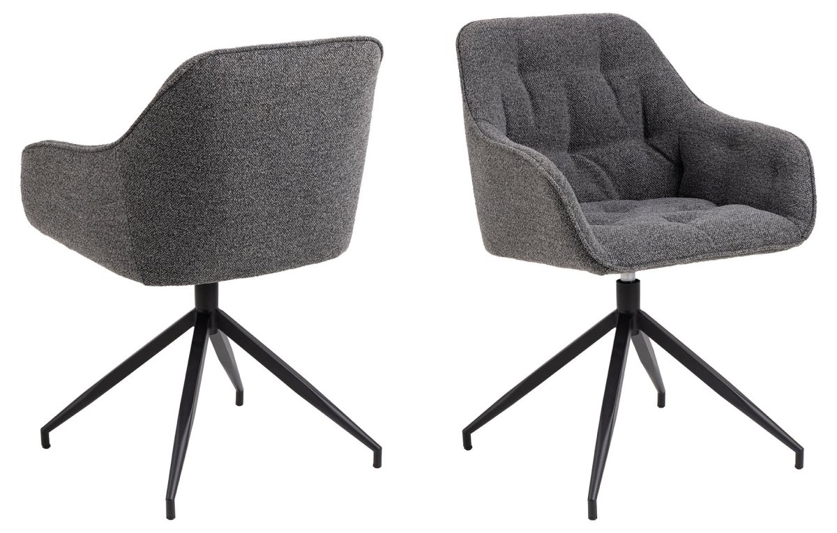 Harstad Eetkamerstoel - Antraciet Bouclé met een Mat Zwart Frame - Afbeelding 2
