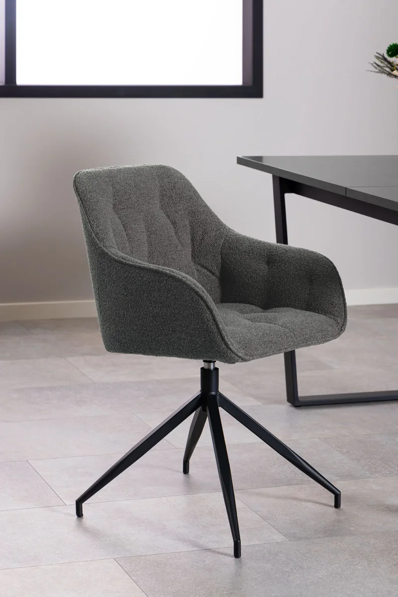 Harstad Eetkamerstoel - Antraciet Bouclé met een Mat Zwart Frame - Afbeelding 3