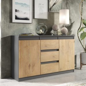Dressoir Detroit | Zwart mat – Eiken | 120 cm | Levertijd: 4-7 werkdagen
