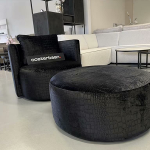 Luxe Croco Draaifauteuil Anton + Poef Zwart – NIEUW