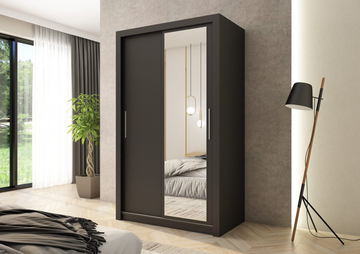Kledingkast Miami | Zwart mat | 120 cm | met spiegel | Levertijd: 1-2 weken - Afbeelding 2
