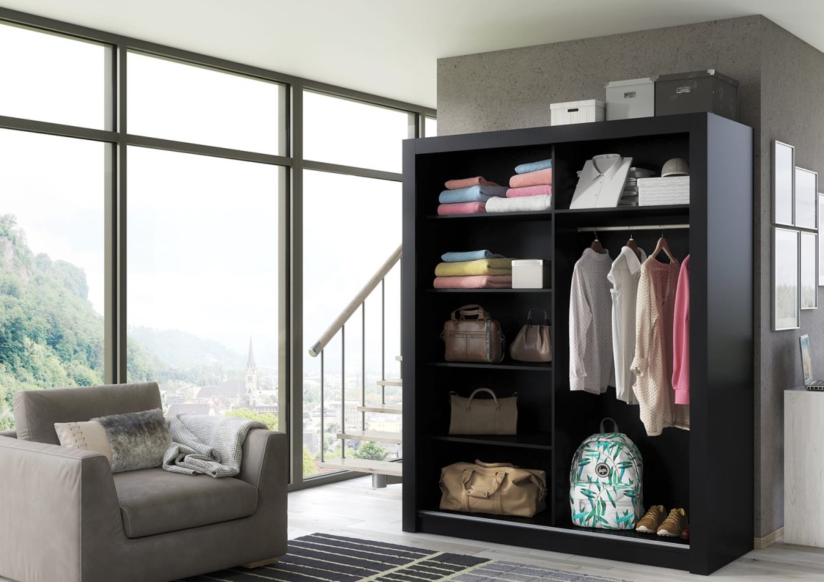 Kledingkast Miami | Zwart mat | Old Wood | 160 cm | met spiegel | Levertijd: 2-4 weken - Afbeelding 6