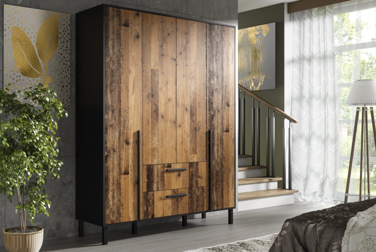 Kledingkast Alvin 4 | Zwart mat – Old Wood| 160 cm | Levertijd: 4-7 werkdagen - Afbeelding 2
