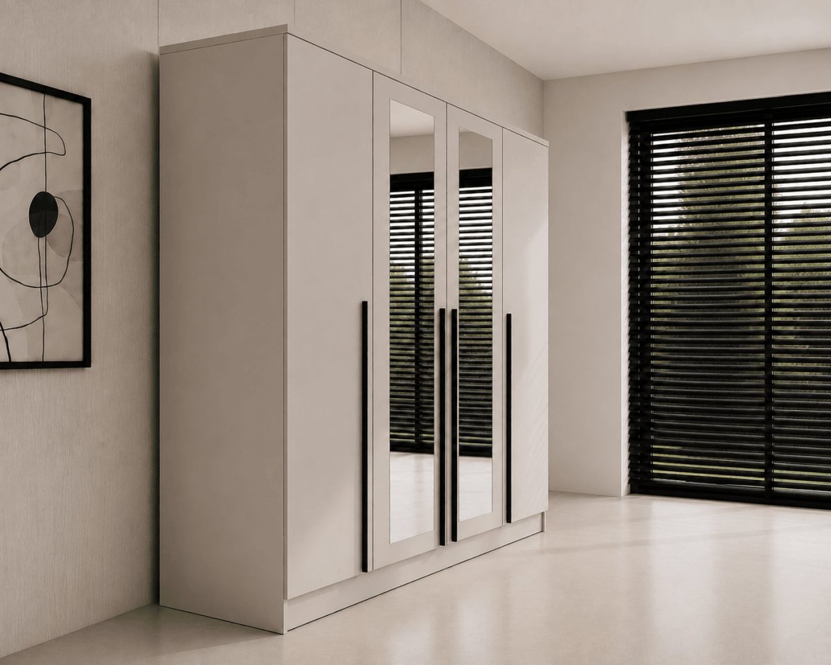 Kledingkast Istanbul – met Spiegel – 200 x 52 x 200 cm – Beige – 4 Deuren – 2 Lades | Levertijd: 4-8 werkdagen - Afbeelding 4