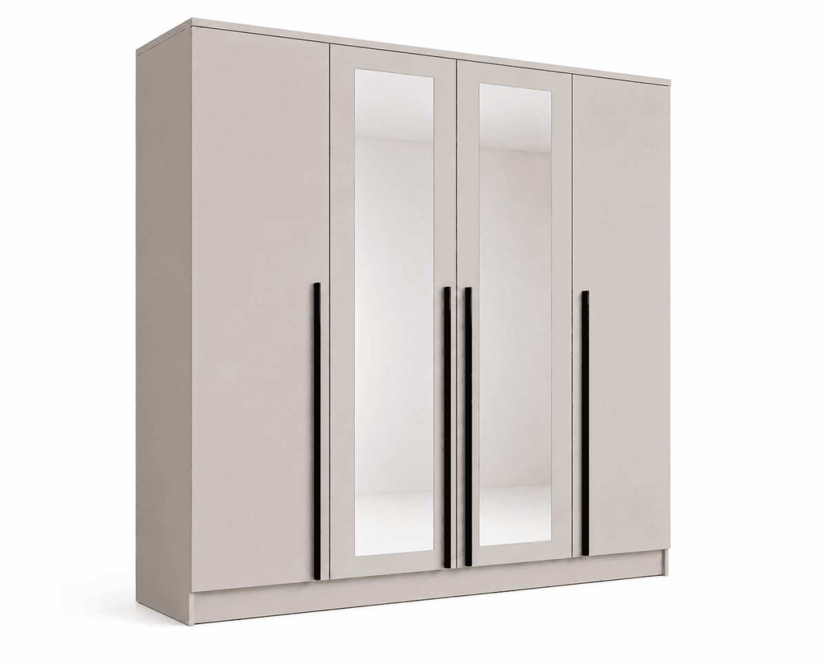 Kledingkast Istanbul – met Spiegel – 200 x 52 x 200 cm – Beige – 4 Deuren – 2 Lades | Levertijd: 4-8 werkdagen - Afbeelding 5