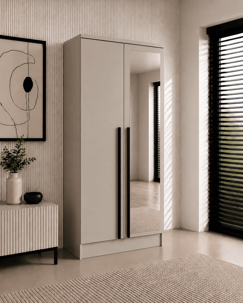 Kledingkast Istanbul – 100 x 52 x 200 cm – Beige – 2 Deuren – 2 Lades – met spiegel | Levertijd: 3-4 weken - Afbeelding 2