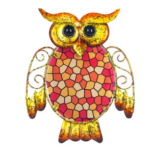 Uil | metaal & glas | mozaiek | oranje | M | 24 x 20cm