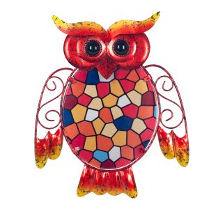 Uil | metaal & glas | mozaiek | rood | M | 24 x 20cm