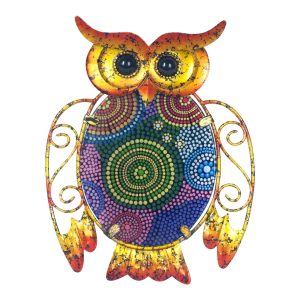 Uil | metaal & glas | tropisch | oranje | S | 19 x 15cm