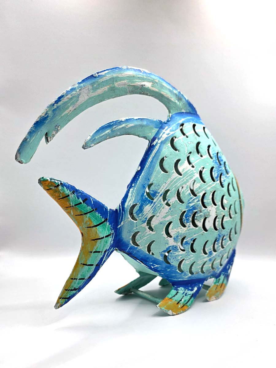 Waxinelichthouder | vis | metaal | 22×30 cm | blauw | handgeschilderd | theelichthouder - Afbeelding 5