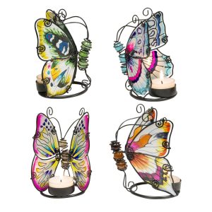 Waxinelichthouder | vlinder | metaal & glas | 12×12 cm | m03 | theelichthouder