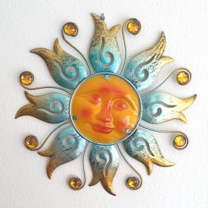 Zon | bloem | blauw | metaal & glas | XL | 40 x 40cm